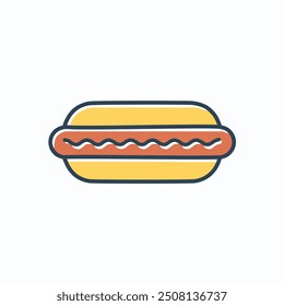 Delicious hot dog icon illustration. Colorful vector illustration of a hot dog in a bun, perfect for menus, food blogs, and social media.