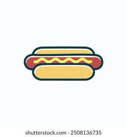 Delicious hot dog with mustard illustration. Simple and colorful illustration of a hot dog with mustard on a white background.