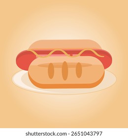 Cachorro quente delicioso em um prato, fundo leve, salsicha, pão, mostarda, comida, pratos, prato