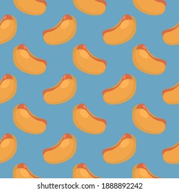 Delicious Hot dog , seamless pattern on a blue background.