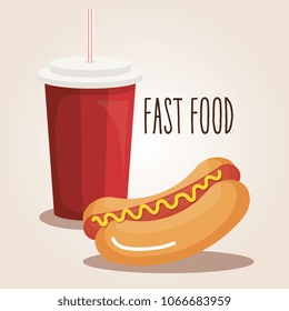 delicious hot dog and soda fast food icon