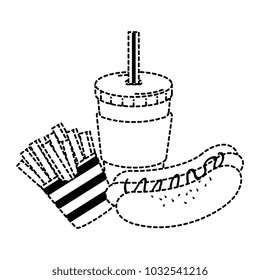 delicious hot dog with soda and french fries