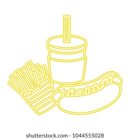 delicious hot dog with soda and french fries
