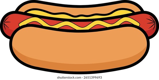 Delicious Hot Dog, Street Food Festival, Urban Outdoor Setting, Vector Graphic, Colorful Design