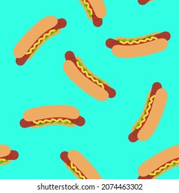 delicious hot dogs seamless pattern on green background vector illustration