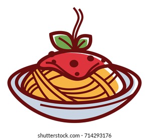 Delicious hot pasta with red sauce and herbs