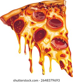 Delicious Hot Pepperoni Pizza Slice With Melting Cheese Draw Vector Graphic Design Art