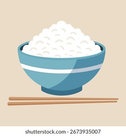 Delicious Hot White Rice Flat Vector Illustration