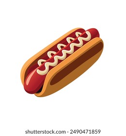 Delicious hotdog in a bun on white background