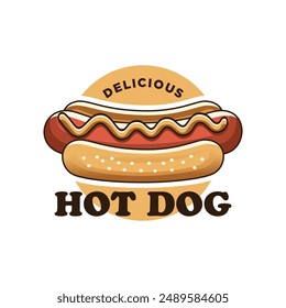 Delicious hotdog logo in circle with white background