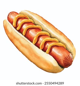 delicious Hotdog watercolor clipart illustration