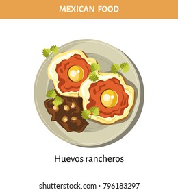 Delicious Huevos rancheros on plate from Mexican food