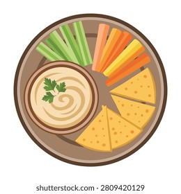 Delicious hummus dip served with fresh vegetables and crackers on a plate healthy snack option