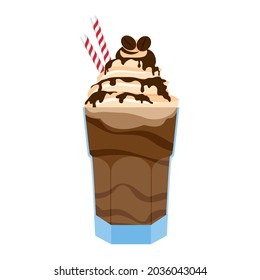 Delicious ice coffee drink with whipped cream icon vector. Chocolate milkshake with cocoa topping and whipped cream vector. Refreshing frappe icon isolated on a white background