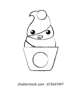 Delicious ice cream basket kawaii character