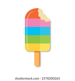 Delicious ice cream with bite clip art vector. Tasty colorful ice cream clip art vector. Ice cream summer isolated on white background. Summer worksheets printable. 