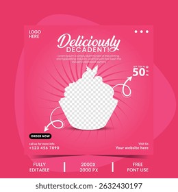 delicious ice cream and cake social media post templates in eps vector format, perfect for menus, banners, posters and cake shop promos. features cones, strawberry ice cream and sweet treats