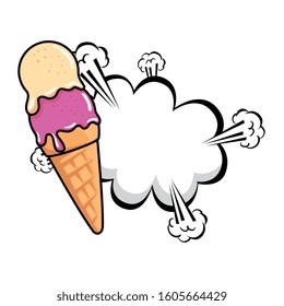 delicious ice cream with cloud explosion pop art style icon vector illustration design