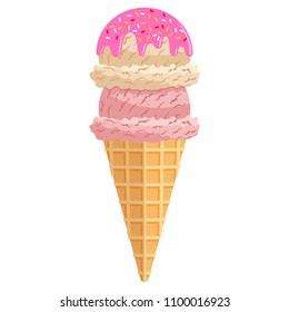 Delicious ice cream. Colorful illustration of sweet fresh dessert. vector isolated illustration in flat style. yummy food. Graphic design elements for summer menu, advertising, poster, brochure etc.