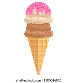 Delicious ice cream. Colorful illustration of sweet fresh dessert. vector isolated illustration in flat style. yummy food. Graphic design elements for summer menu, advertising, poster, brochure etc.