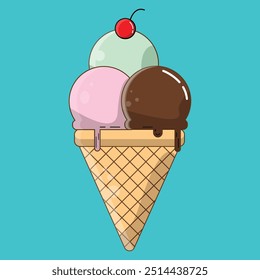 Delicious Ice Cream Cone Chocolate Mint Strawberry