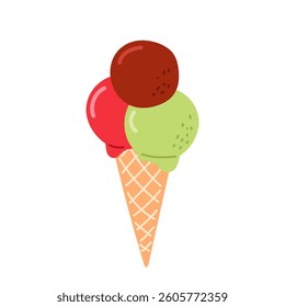 Delicious ice cream cone featuring three flavors in a colorful display