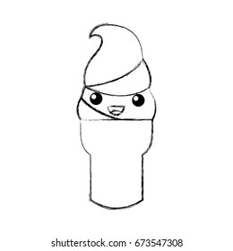 Delicious ice cream cone kawaii character