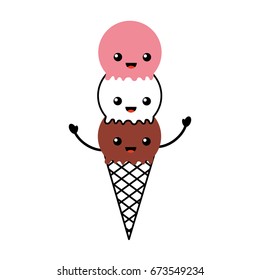 Delicious ice cream cone kawaii character