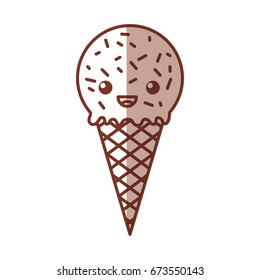 Delicious ice cream cone kawaii character