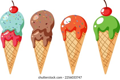 Deliciosos helados conos ilustraciones aisladas