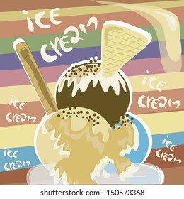 a delicious ice cream with a cookie in a colored background