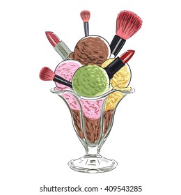 Delicious ice cream with cosmetics