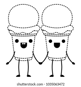delicious ice cream couple kawaii character
