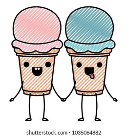 delicious ice cream couple kawaii character