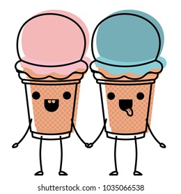 delicious ice cream couple kawaii character