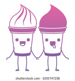 delicious ice cream couple kawaii character