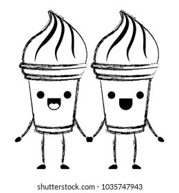 delicious ice cream couple kawaii character