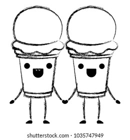 delicious ice cream couple kawaii character