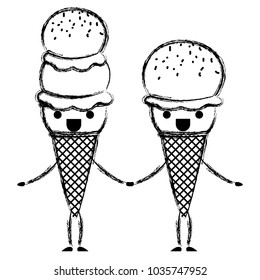 delicious ice cream couple kawaii character