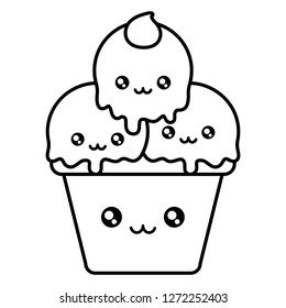 delicious ice cream in cup kawaii character