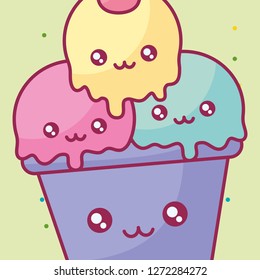 delicious ice cream in cup kawaii character