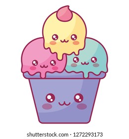 delicious ice cream in cup kawaii character