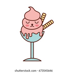 delicious ice cream cup kawaii character