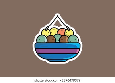 Delicious Ice Cream Cup Sticker vector illustration. Summer food and ice cream object icon concept. Ice cream plastic cup sticker vector design with shadow.