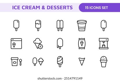 Delicious Ice Cream and Desserts Icons: A Sweet Collection for Menu Design, Recipe Apps, Bakery Projects, and Dessert Shops with Creative, Mouth-Watering Visuals