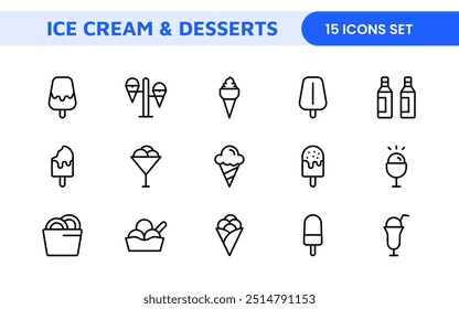 Delicious Ice Cream and Desserts Icons: A Sweet Collection for Menu Design, Recipe Apps, Bakery Projects, and Dessert Shops with Creative, Mouth-Watering Visuals