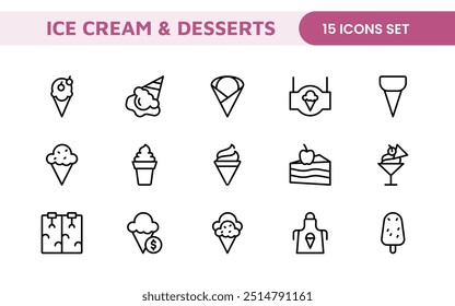 Delicious Ice Cream and Desserts Icons: A Sweet Collection for Menu Design, Recipe Apps, Bakery Projects, and Dessert Shops with Creative, Mouth-Watering Visuals