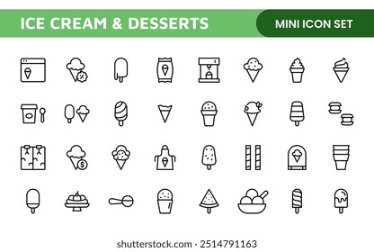 Delicious Ice Cream and Desserts Icons: A Sweet Collection for Menu Design, Recipe Apps, Bakery Projects, and Dessert Shops with Creative, Mouth-Watering Visuals