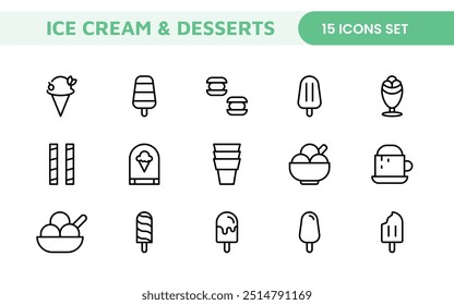 Delicious Ice Cream and Desserts Icons: A Sweet Collection for Menu Design, Recipe Apps, Bakery Projects, and Dessert Shops with Creative, Mouth-Watering Visuals