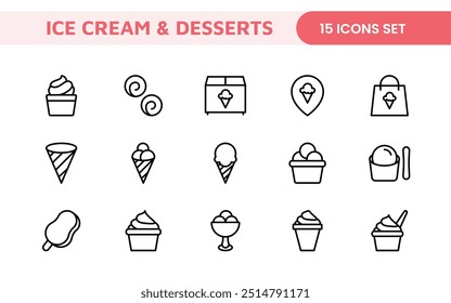 Delicious Ice Cream and Desserts Icons: A Sweet Collection for Menu Design, Recipe Apps, Bakery Projects, and Dessert Shops with Creative, Mouth-Watering Visuals